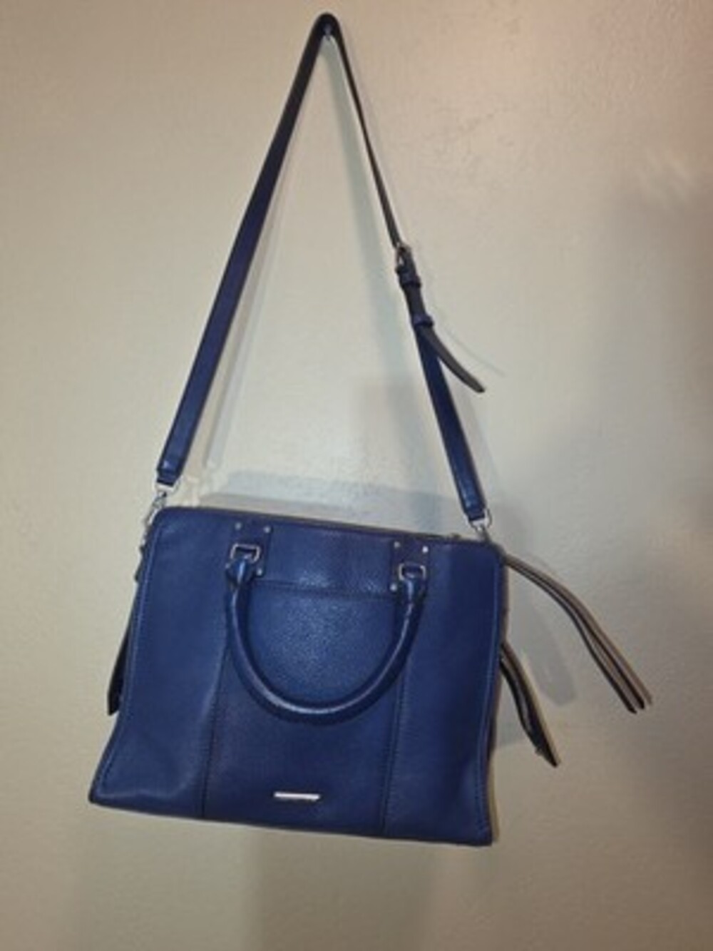 Rebecca Minkoff Blue Pebbled Satchel Top Handle Zip Adjustable Strap Pockets